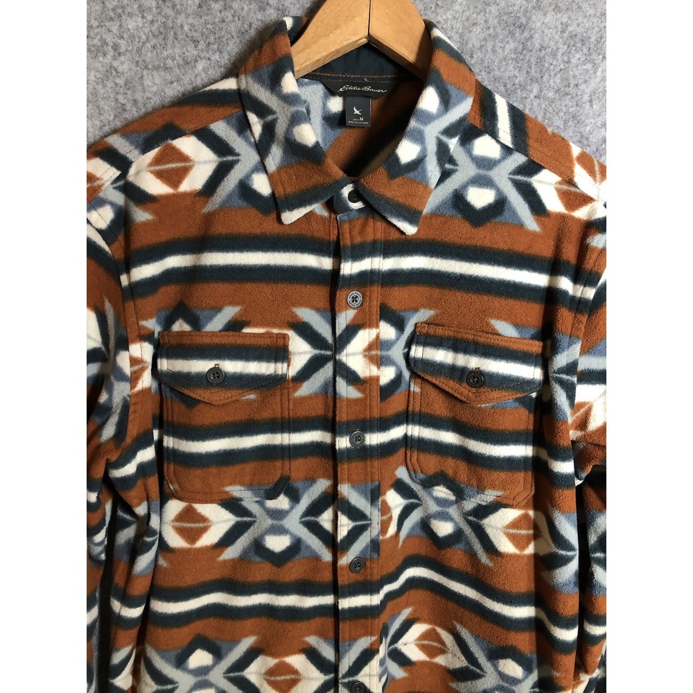 Eddie Bauer Shirt Mens Medium Fleece Sweater Button Down Southwestern Aztec